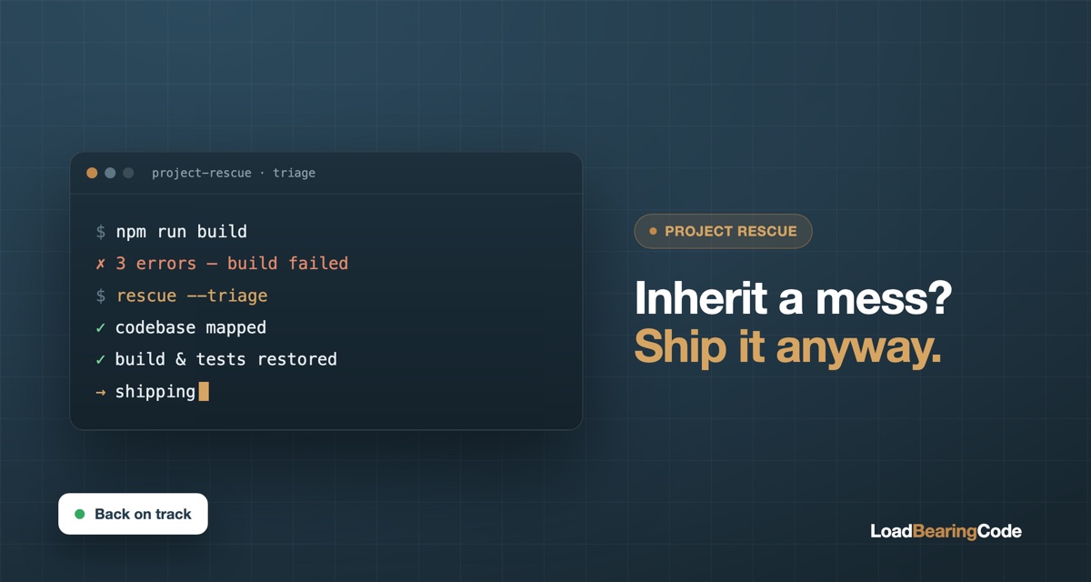 Cover image for “Inheriting a codebase you can't ship”